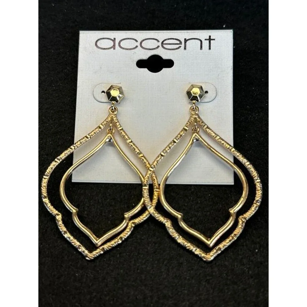 Accent Gold Moroccan Double Hoop Dangle Earrings Boho NWT New Jewelry Gift